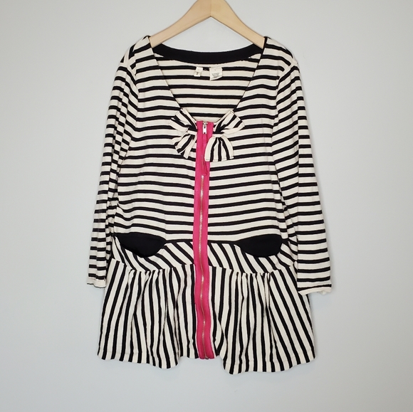 Anthropologie Tops - Anthro Moth Striped Bow Accent Zipper Front Top